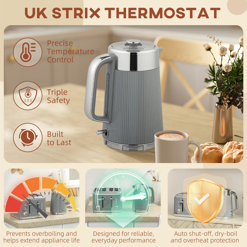 4 Slice Toaster and Rapid Boil Jug Kettle Set with Limescale Filter 3000W Tan