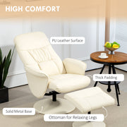 Swivel Recliner Chair with Footstool and High Back for Lounge Comfort, Cream White
