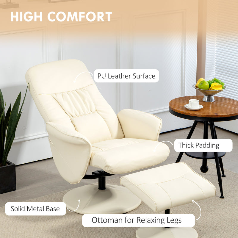 Swivel Recliner Chair with Footstool and High Back for Lounge Comfort, Cream White