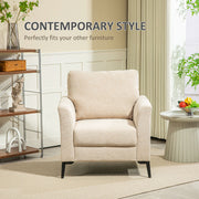 Beige Linen Look Armchair with Padded Seat and Wooden Legs by HOMCOM
