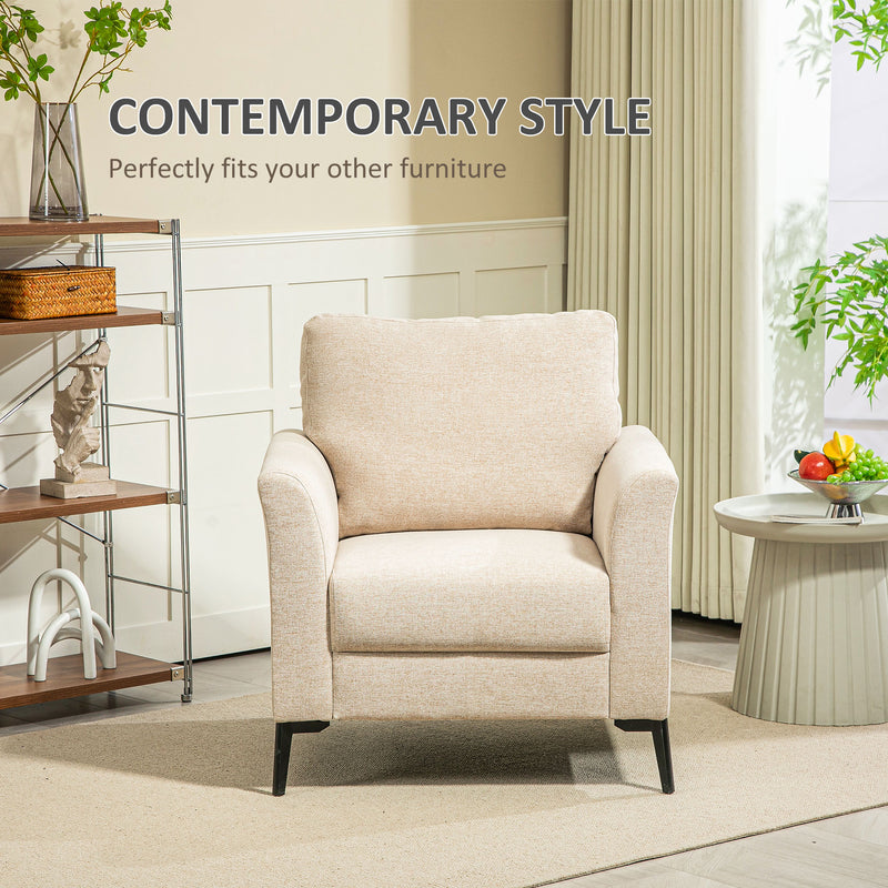 Beige Linen Look Armchair with Padded Seat and Wooden Legs by HOMCOM
