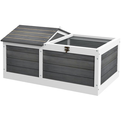 Wooden Tortoise House with Hideout and Outdoor Run for Small Pets, Grey