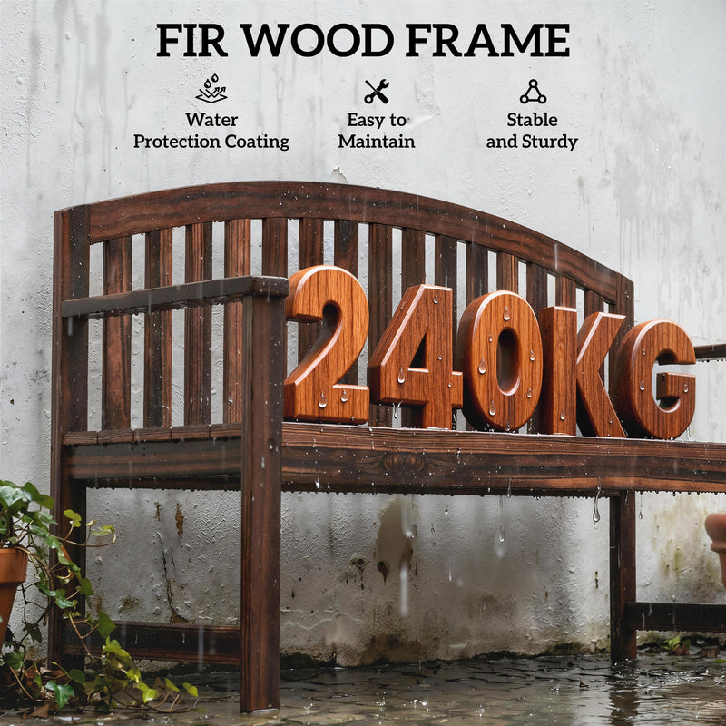 Wooden Garden Bench for Two with Curved Back and Armrests for Outdoor Comfort Carbonised Finish Outsunny