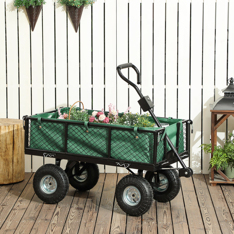 Green 114L Steel Frame Garden Cart Trolley for Heavy Loads by Outsunny