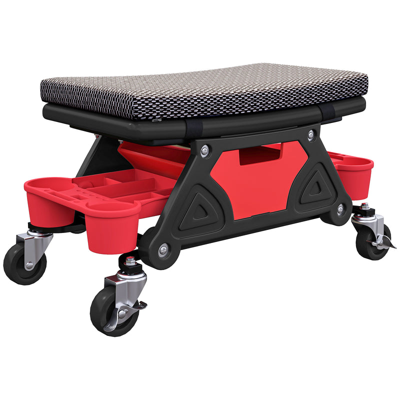 Mechanic Roller Seat with Tool Storage and Cushioned Support for Garage Work Black