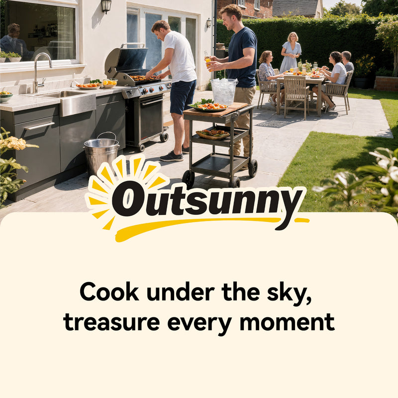 BBQ Prep Table with Stainless Steel Top and Storage Shelves for Outdoor Cooking Black Outsunny