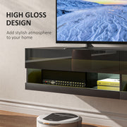 Wall Mounted TV Unit With LED Lights And Storage For TVs Up To 65 Inches, Black