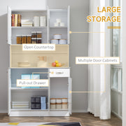 Freestanding Kitchen Storage Cabinet With Drawer And Adjustable Shelves For Dining Room White