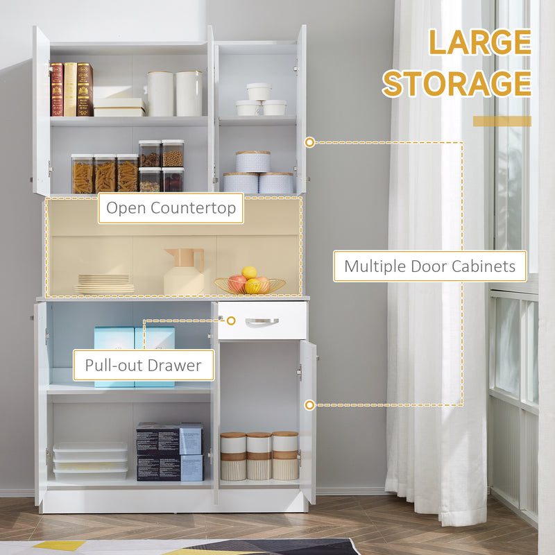 Freestanding Kitchen Storage Cabinet With Drawer And Adjustable Shelves For Dining Room White