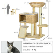 Cat Tree with Multi Level Scratching Posts and Hammock for Indoor Cats Brown and Beige AOSOM