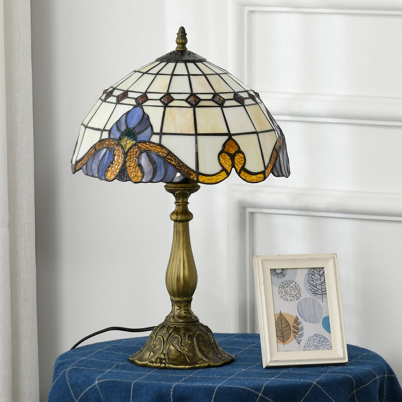 Handmade Stained Glass Table Lamp for Bedroom or Living Room with Antique Design, Purple
