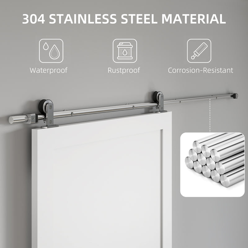Sliding Door Hardware Kit for Quiet Wood Doors with Rustproof Stainless Steel Track Silver AOSOM