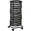 Kitchen Storage Trolley with Rotating Baskets for Small Spaces Black