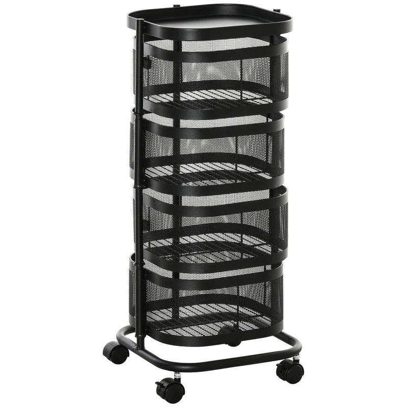 Kitchen Storage Trolley with Rotating Baskets for Small Spaces Black