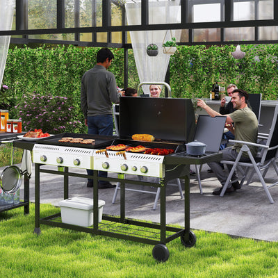 Black Deluxe Duo Gas BBQ with Grill Plancha and Side Burner by Outsunny
