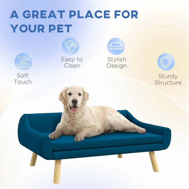 Dog Sofa Bed with Cushion and Wooden Frame for Medium and Large Pets Removable Cover Blue