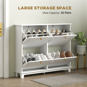 Tall Slim Shoe Storage Cabinet with 4 Flip Drawers and Adjustable Shelves, White