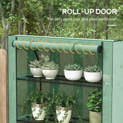 4 Tier Mini Greenhouse with Roll Up Door and Shelves for Indoor Outdoor Use Green