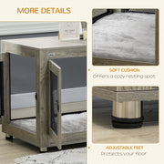 2 in 1 Dog Crate and Side Table with Cushion and Double Doors for Large Dogs Grey