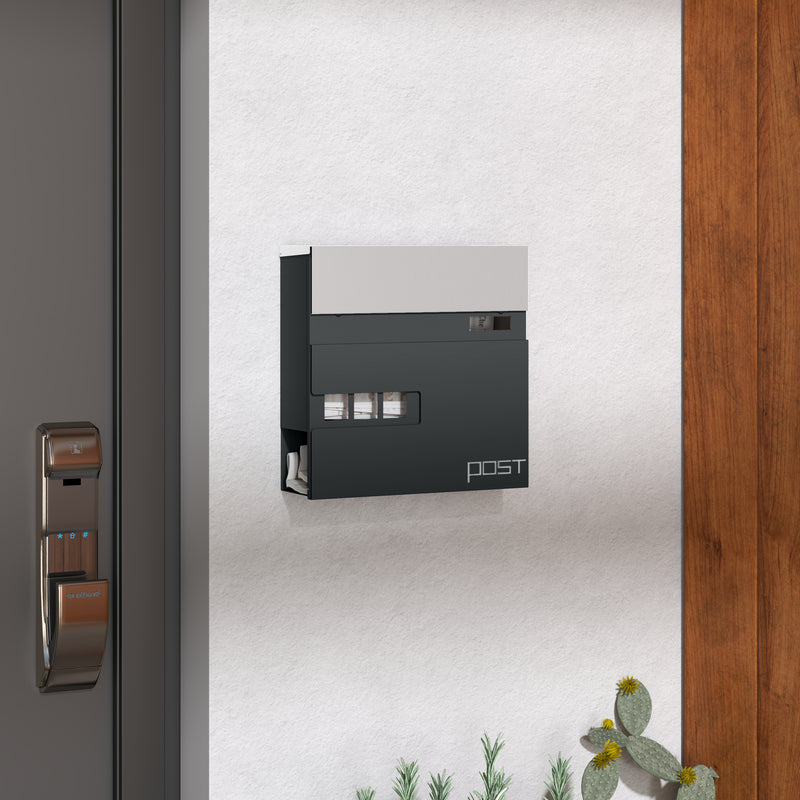 Wall Mounted Lockable Post Box with Viewing Window and Weatherproof Design in Charcoal Grey by HOMCOM