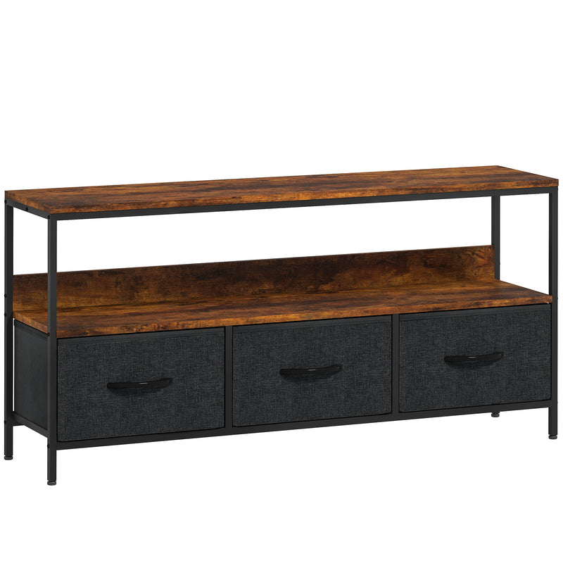 Industrial TV Stand Cabinet with 3 Foldable Fabric Storage Drawers for Living Room