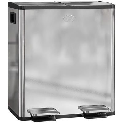 40L Dual Compartment Stainless Steel Kitchen Bin with Deodorisers Silver by Homcom