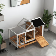 Wooden Rabbit Hutch with Removable Tray and Wheels Ideal for Guinea Pigs Yellow