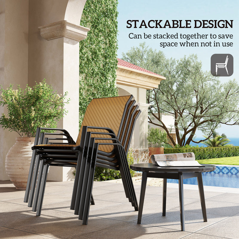 Khaki Set 4 of Stackable Rattan Garden Chairs With Breathable Mesh backs