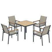 Garden Dining Set for 4 with Comfortable Chairs and Easy Clean Tabletop Teak Outsunny