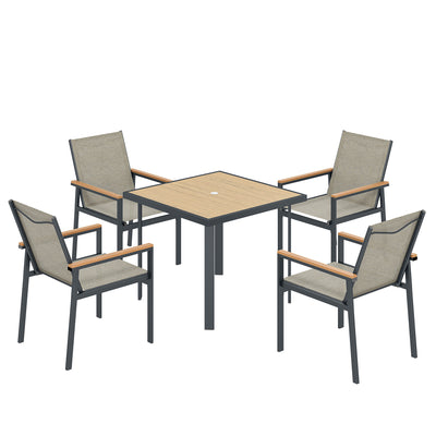 Garden Dining Set for 4 with Comfortable Chairs and Easy Clean Tabletop Teak Outsunny