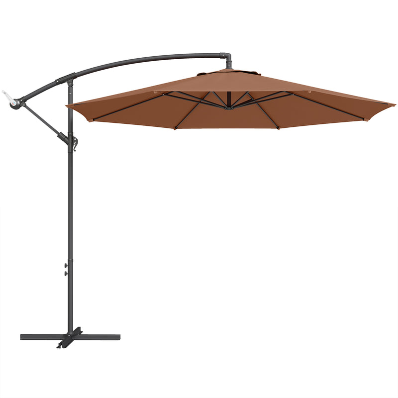 Cantilever Garden Parasol with Adjustable Shade and Crank Handle for Patio or Outdoor Use Coffee AOSOM