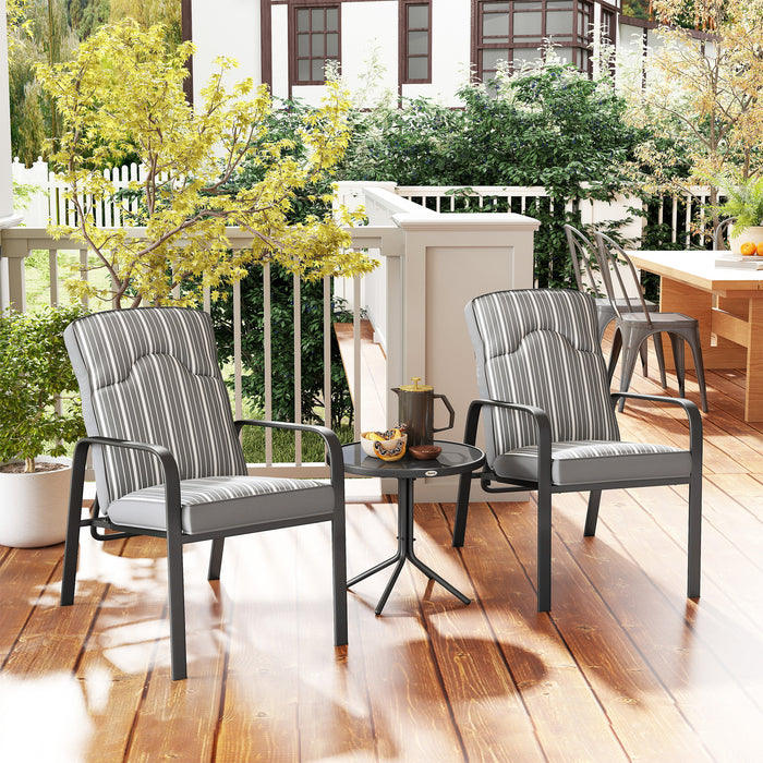Grey 3 Piece Garden Bistro Set with Recliner Chairs and Cushions by Outsunny