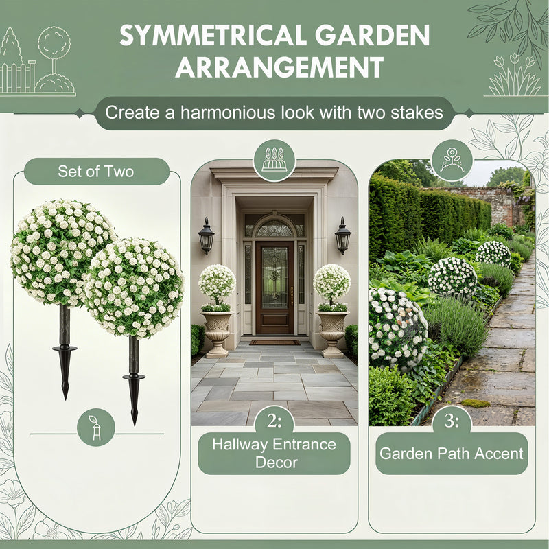 Artificial Rose Topiary Stakes Set of 2 for Easy Year Round Front Door Display