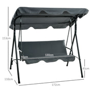 Grey 3 Seater Garden Swing Chair With Adjustable Canopy And Cushions For Outdoors Outsunny