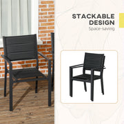 Set of 2 Black Aluminium Garden Chairs Stackable Outdoor Seating for Patio or Balcony