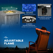 Grey Gas Firepit Table with Glass Screen and Cover 50000 BTU for Garden Heating