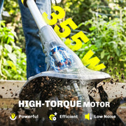 Cordless Garden Tiller for Easy Soil Preparation and Weeding with Adjustable Handle Grey AOSOM