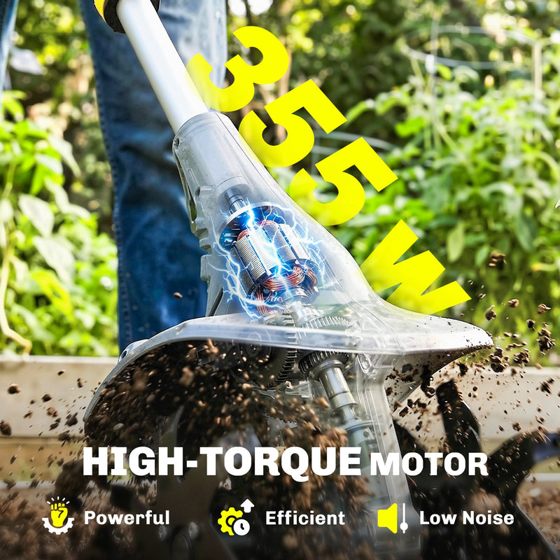 Cordless Garden Tiller for Easy Soil Preparation and Weeding with Adjustable Handle Grey AOSOM