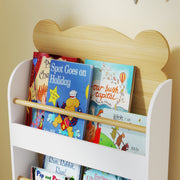 3 Tier Kids Bookshelf With Bear Design Space Saving Bookcase For Bedroom Or Playroom White AOSOM