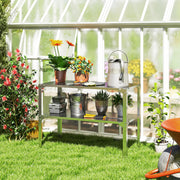 2 Tier Galvanised Steel Potting Bench Table With Storage Shelf for Garden and Greenhouse by Outsunny