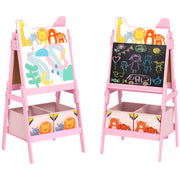 Pink 2 in 1 Kids Easel with Whiteboard Chalkboard and Storage for Ages 3-8 by AIYAPLAY