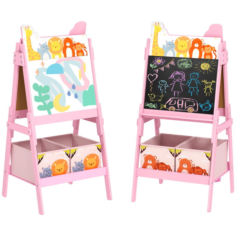 Pink 2 in 1 Kids Easel with Whiteboard Chalkboard and Storage for Ages 3-8 by AIYAPLAY