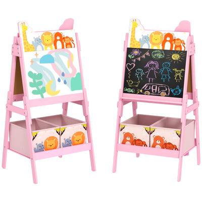 Pink 2 in 1 Kids Easel with Whiteboard Chalkboard and Storage for Ages 3-8 by AIYAPLAY
