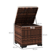 Set of 2 Rattan Storage Ottomans with Cushions for Garden Balcony and Indoor Use Beige by Outsunny