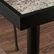 Grey Square Garden Table For 4 With Marble Effect Glass Top And Steel Frame Patio Use