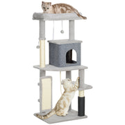 Light Grey 132cm Cat Tree with Scratching Posts Bed House Jumping Platform and Grooming Brush by PawHut