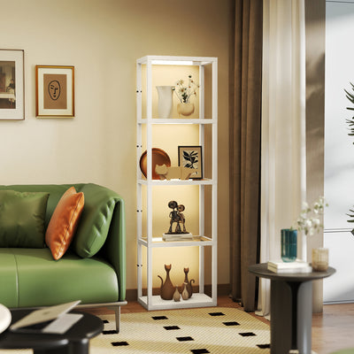 LED Floor Lamp with 4 Glass Shelves Dimmable Light Ideal for Living Room or Office Oak