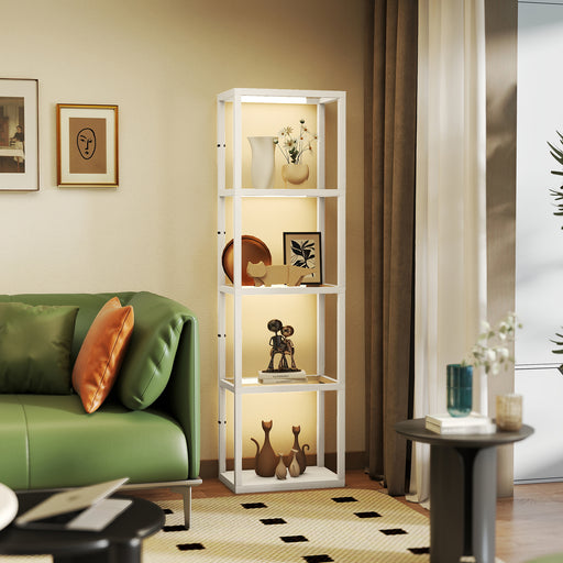 LED Floor Lamp with 4 Glass Shelves Dimmable Light Ideal for Living Room or Office Oak