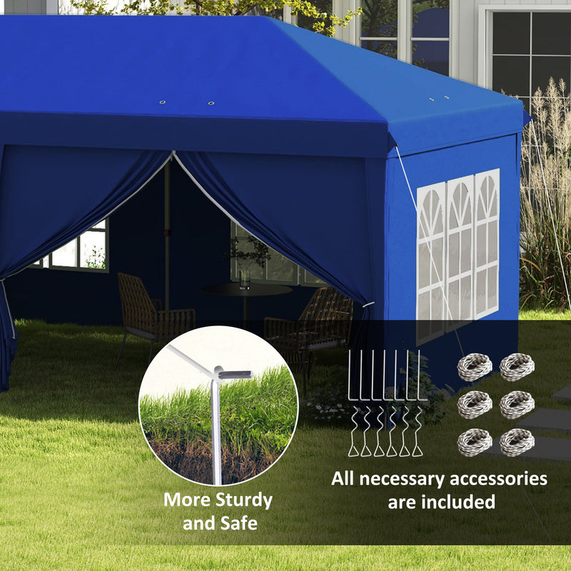 3 x 6m Pop Up Gazebo With Curtains and Windows Ideal for Outdoor Parties Blue Outsunny