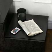 Black High Gloss Bedside Table with RGB LED Lights and Storage Drawers for Bedroom